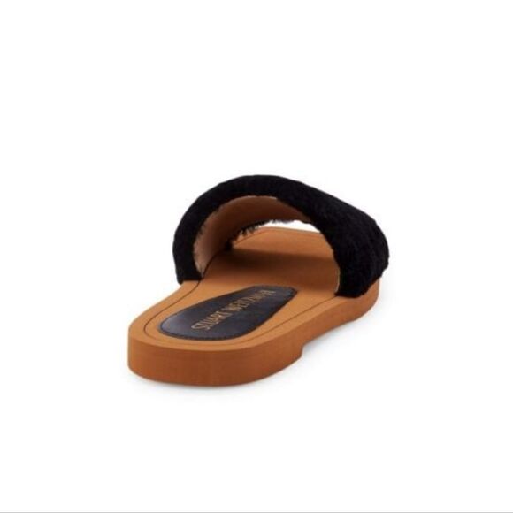 New STUART WEITZMAN Cammy Shearling Slides furry black flip flops 8.5 - Picture 2 of 5